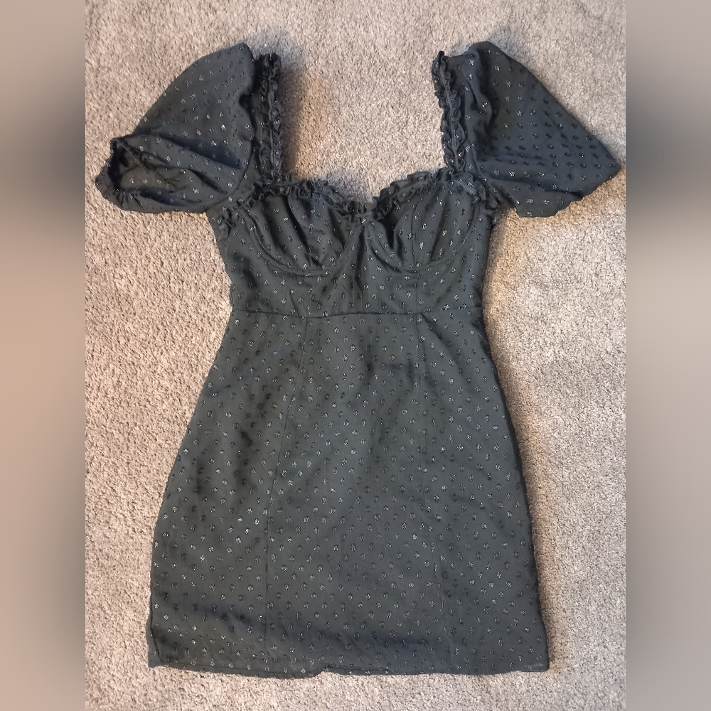 Forever 21 Black Puff Sleeve Mini Dress S